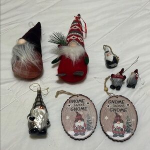 Festive Gnome Holiday Ornament Set - Red and Gray